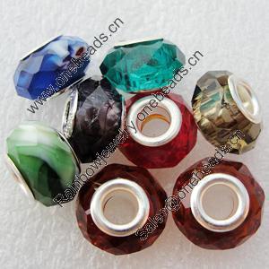 Handmade European Style Crystal Beads, Mix colour, Platina Plated Color Copper Core, 9x14mm Hole:approx 5mm, Sold by Bag