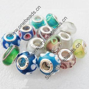 Handmade European Style Lampwork Beads, Mix colour & Mix style, Platina Plated Color Copper Core, 9x14mm Hole:approx 5mm,