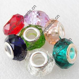 Handmade European Style Crystal Beads, Mixed color,Platina Plated Color Copper Core, 9x14mm Hole:approx 5mm, Sold by Bag