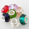 Handmade European Style Crystal Beads, Mixed color,Platina Plated Color Copper Core, 9x14mm Hole:approx 5mm, Sold by Bag