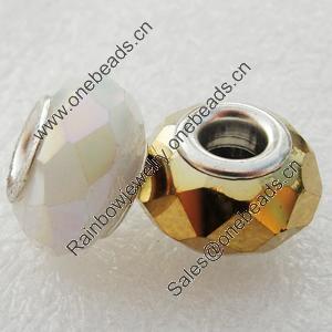 Handmade European Style Crystal Beads, Platina Plated Color Copper Core, 9x14mm Hole:approx 5mm, Sold by Bag