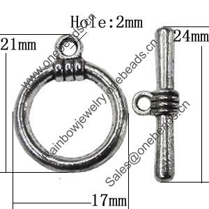 Clasp Zinc Alloy Jewelry Findings Lead-free, Loop:21x17mm Bar:24mm Hole:2mm, Sold by KG