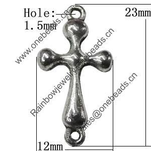 Connectors Zinc Alloy Jewelry Findings Lead-free, Cross 23x12mm Hole:1.5mm, Sold by Bag