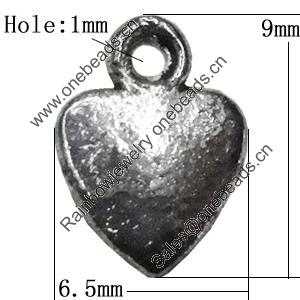 Pendant Zinc Alloy Jewelry Findings Lead-free, Heart 9x6.5mm Hole:1mm, Sold by Bag