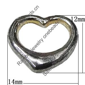 Pendant Zinc Alloy Jewelry Findings Lead-free, Hollow Heart 14x12mm, Sold by Bag