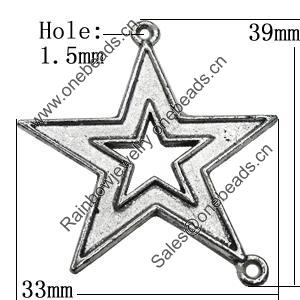 Connectors Zinc Alloy Jewelry Findings Lead-free, Star 39x33mm Hole:1.5mm, Sold by Bag