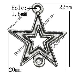 Connectors Zinc Alloy Jewelry Findings Lead-free, Star 22x20mm Hole:1.5mm, Sold by Bag