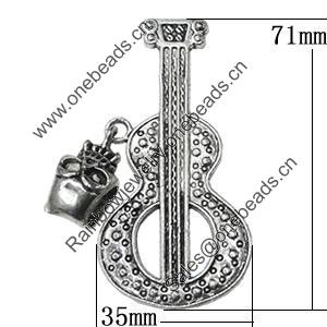 Pendant Zinc Alloy Jewelry Findings Lead-free, Guitar 71x35mm Hole:3.5mm, Sold by Bag