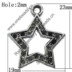 Pendant Zinc Alloy Jewelry Findings Lead-free, Star 23x19mm Hole:2mm, Sold by Bag