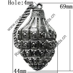 Pendant Zinc Alloy Jewelry Findings Lead-free, 69x44mm Hole:4mm, Sold by Bag