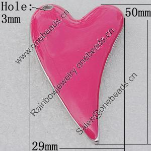 Zinc Alloy Enamel Pendant, Nickel-free & Lead-free, Heart 50x29mm Hole:3mm, Sold by PC