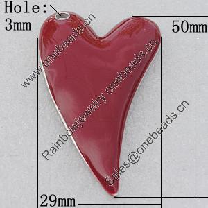 Zinc Alloy Enamel Pendant, Nickel-free & Lead-free, Heart 50x29mm Hole:3mm, Sold by PC