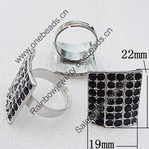 Metal Alloy Finger Rings, Rectangle 22x19mm, Sold by Box 