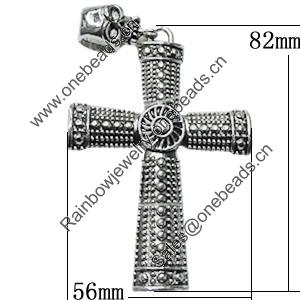 Pendant Zinc Alloy Jewelry Findings Lead-free, Cross 82x56mm Hole:4.5mm, Sold by Bag