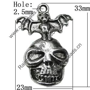 Pendant Zinc Alloy Jewelry Findings Lead-free, Skeleton 33x23mm Hole:2.5mm, Sold by Bag