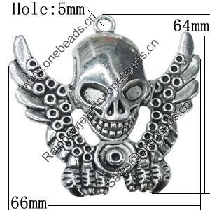 Pendant Zinc Alloy Jewelry Findings Lead-free, Skeleton 64x66mm Hole:5mm, Sold by Bag