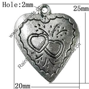 Pendant Zinc Alloy Jewelry Findings Lead-free, Heart 25x20mm Hole:2mm, Sold by Bag