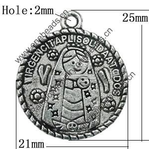 Pendant Zinc Alloy Jewelry Findings Lead-free, Flat Round 25x21mm Hole:2mm, Sold by Bag