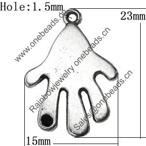 Pendant Zinc Alloy Jewelry Findings Lead-free, Hand 23x15mm Hole:1.5mm, Sold by Bag