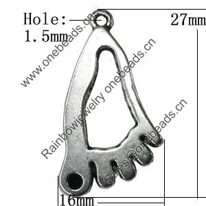 Pendant Zinc Alloy Jewelry Findings Lead-free, Foot 27x16mm Hole:1.5mm, Sold by Bag
