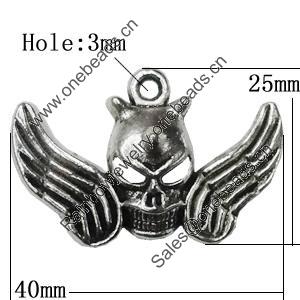 Pendant Zinc Alloy Jewelry Findings Lead-free, 25x40mm Hole:3mm, Sold by Bag