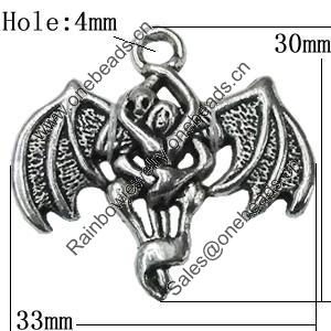 Pendant Zinc Alloy Jewelry Findings Lead-free, 33x30mm Hole:4mm, Sold by Bag