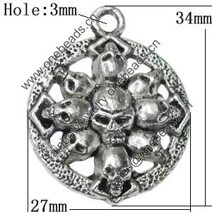 Pendant Zinc Alloy Jewelry Findings Lead-free, 34x27mm Hole:3mm, Sold by Bag