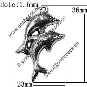 Pendant Zinc Alloy Jewelry Findings Lead-free, Dolphin 36x23mm Hole:1.5mm, Sold by Bag