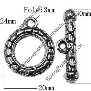 Clasps Zinc Alloy Jewelry Findings Lead-free, Loop:24x20mm Bar:30x6mm Hole:3mm, Sold by KG