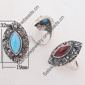 Metal Alloy Finger Rings, Horse Eye 32x19mm, Sold by Box 
