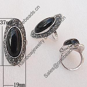 Metal Alloy Finger Rings, Flat Oval 37x19mm, Sold by Box 