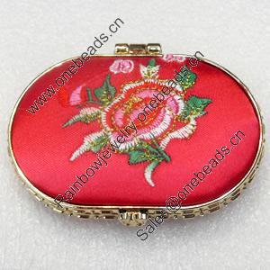 Silk Handmade Embroidery, Grooming Mirror, Flat Oval, 73x60mm, Sold by PC