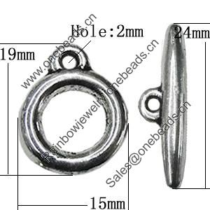 Clasps Zinc Alloy Jewelry Findings Lead-free, Loop:19x15mm Bar:24x7mm Hole:2mm, Sold by KG