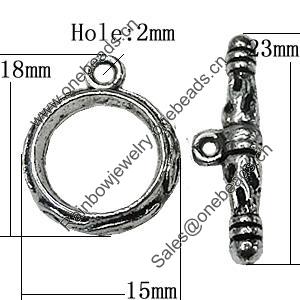 Clasps Zinc Alloy Jewelry Findings Lead-free, Loop:18x15mm Bar:23x7mm Hole:2mm, Sold by KG