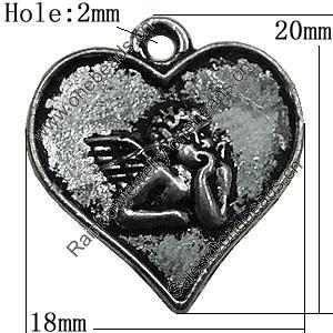 Pendant Zinc Alloy Jewelry Findings Lead-free, Heart 18x20mm Hole:2mm, Sold by Bag