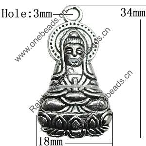Pendant Zinc Alloy Jewelry Findings Lead-free, 34x18mm Hole:3mm, Sold by Bag