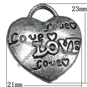 Pendant Zinc Alloy Jewelry Findings Lead-free, Heart 23x21mm, Sold by Bag
