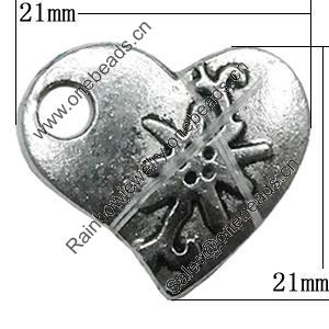 Pendant Zinc Alloy Jewelry Findings Lead-free, Heart 21x21mm Hole:4mm, Sold by Bag