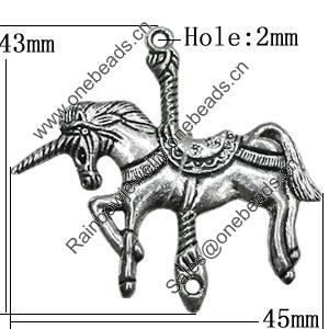 Pendant Zinc Alloy Jewelry Findings Lead-free, Horse 43x45mm Hole:2mm, Sold by Bag