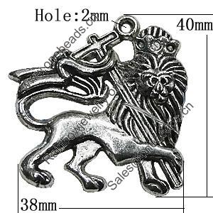 Pendant Zinc Alloy Jewelry Findings Lead-free, Lion 40x38mm Hole:2mm, Sold by Bag