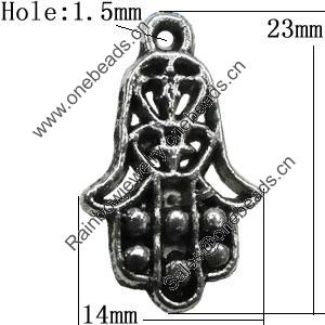 Pendant Zinc Alloy Jewelry Findings Lead-free, Hand 23x14mm Hole:1.5mm, Sold by Bag