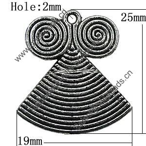 Pendant Zinc Alloy Jewelry Findings Lead-free, 25x19mm Hole:2mm, Sold by Bag
