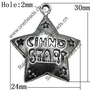 Pendant Zinc Alloy Jewelry Findings Lead-free, Star 30x24mm Hole:2mm, Sold by Bag