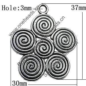 Pendant Zinc Alloy Jewelry Findings Lead-free, Flower 37x30mm Hole:3mm, Sold by Bag