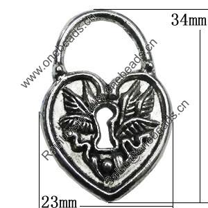 Pendant Zinc Alloy Jewelry Findings Lead-free, Lock 34x23mm, Sold by Bag