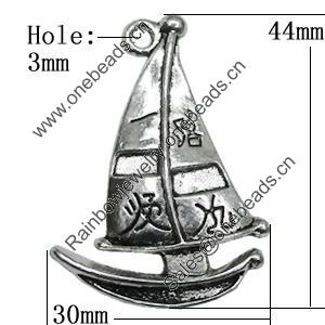Pendant Zinc Alloy Jewelry Findings Lead-free, Ship 44x30mm Hole:3mm, Sold by Bag