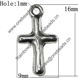Pendant Zinc Alloy Jewelry Findings Lead-free, Cross 16x9mm Hole:1mm, Sold by Bag