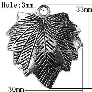 Pendant Zinc Alloy Jewelry Findings Lead-free, Leaf 33x30mm Hole:3mm, Sold by Bag