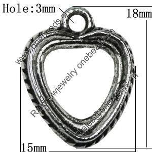 Pendant Zinc Alloy Jewelry Findings Lead-free, Hollow Heart 18x15mm Hole:3mm, Sold by Bag