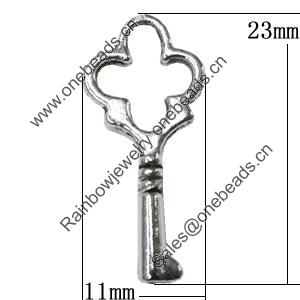 Pendant Zinc Alloy Jewelry Findings Lead-free, Key 23x11mm, Sold by Bag